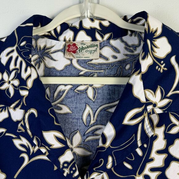 Hilo Hattie Hawaiian Shirt Navy Blue White Tan Floral Bold Button Front Shirt 1X - Picture 7 of 12
